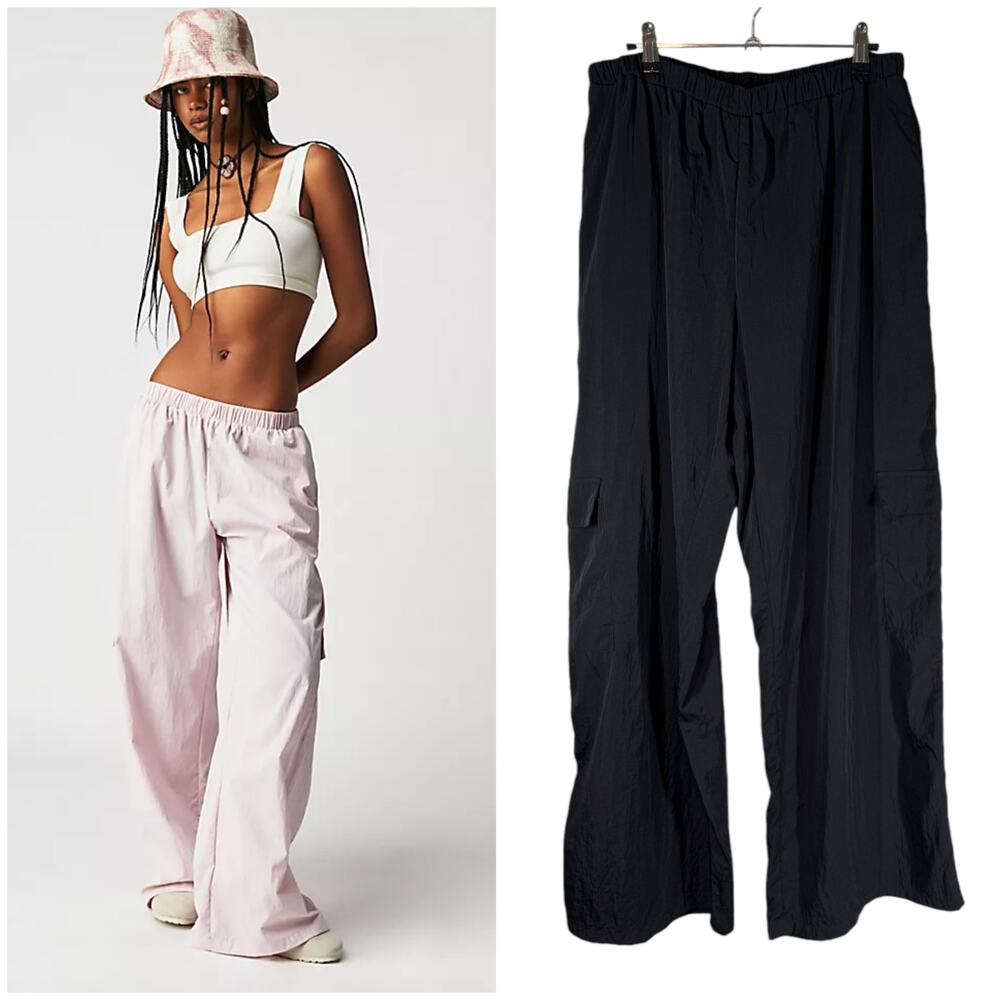 Bec + Bridge Adrianna Black Nylon Taffeta Wide Leg Cargo Pants US 8 90s Y2K